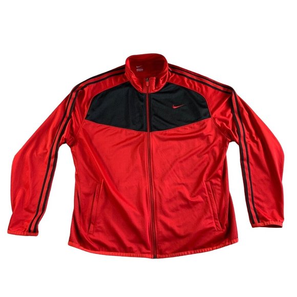Nike Jacket Mens 2XL‎ Red Full Zip Mock Neck Mesh Panels Swoosh Track Coat NEW - Picture 1 of 12